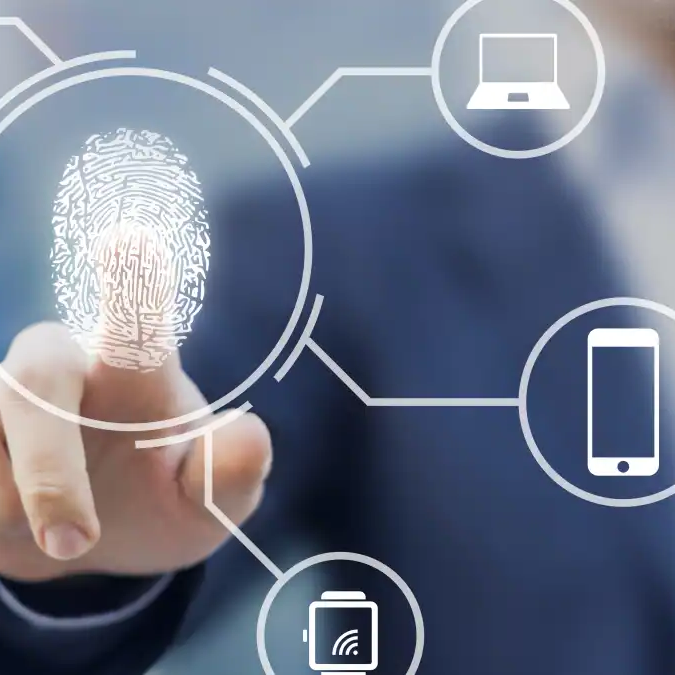 Biometric fingerprint scanner being used